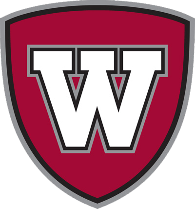 White letter "W" on red shield.